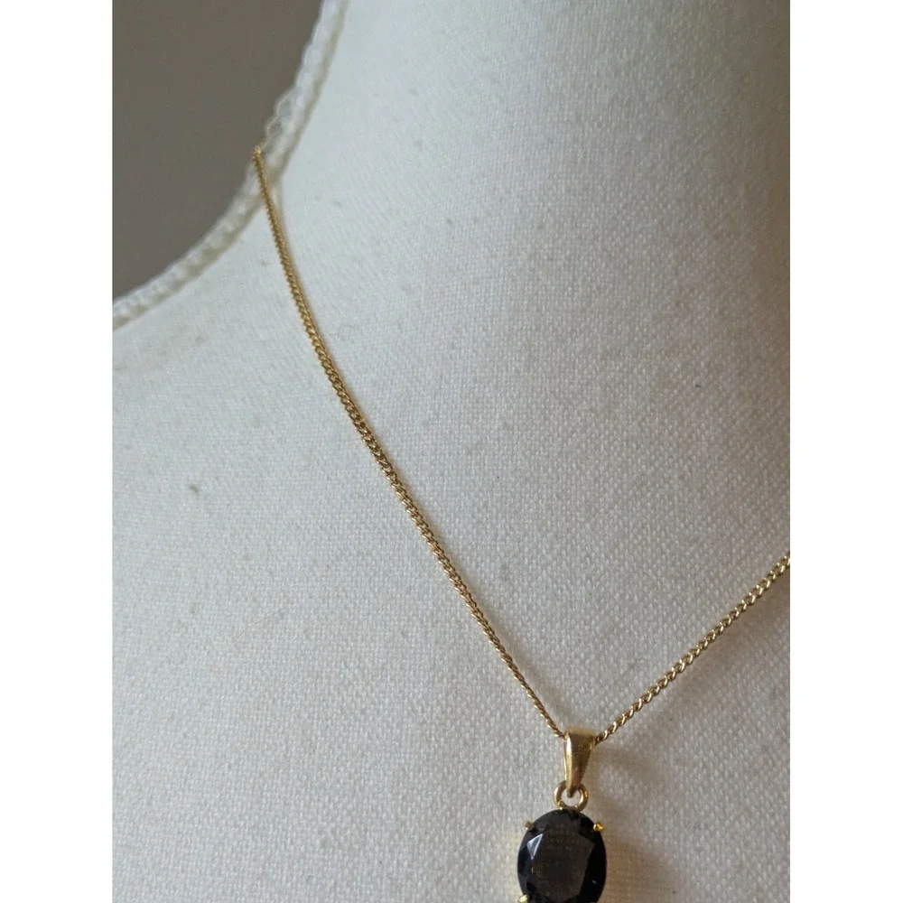 Dainty Pendant Necklace Gold Tone & Dark Smoky Brown Classic Everyday Wear 14